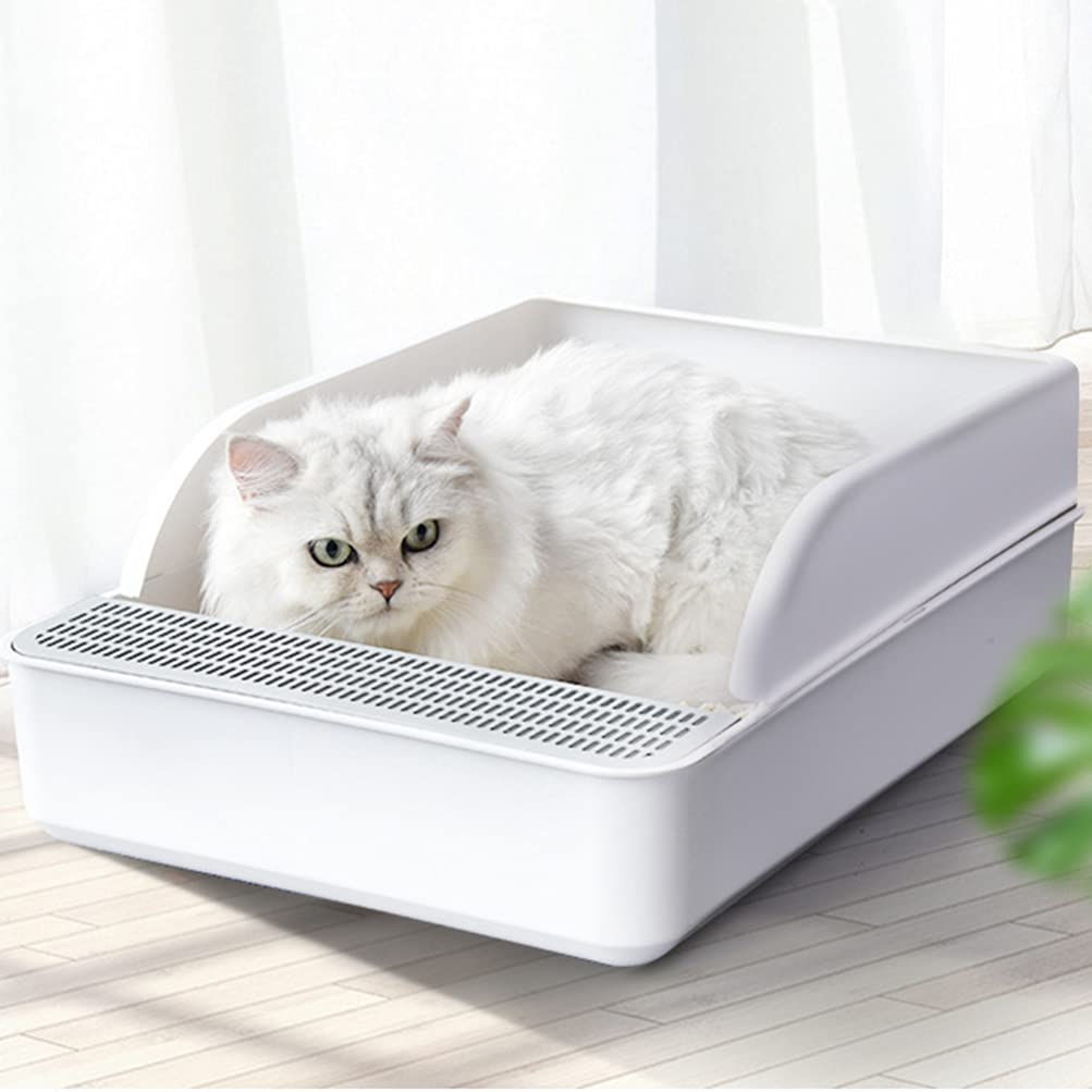 Plastic Half Covered Cat Litter Box with Frame and Litter Spatula E6045