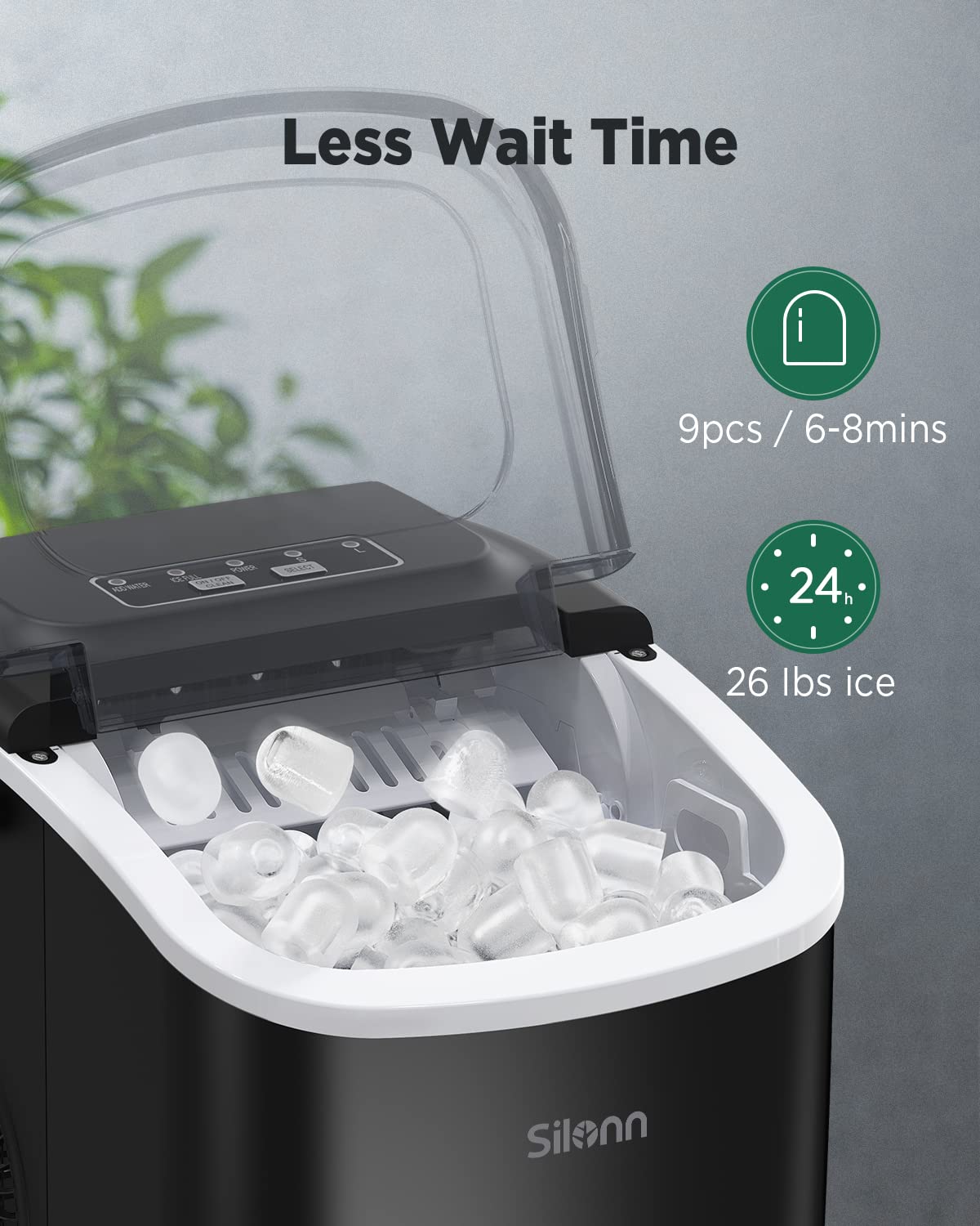 Countertop Ice Maker with Ice Scoop and Basket, Black S722807