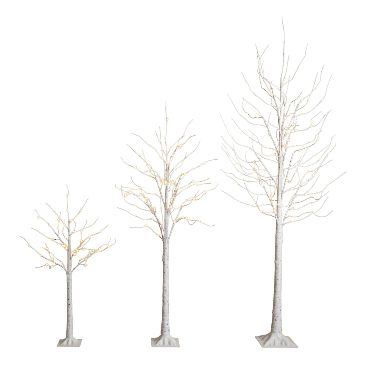 Pre-Lit Artificial White Birch Trees with LED Lights Set of 3 O18150