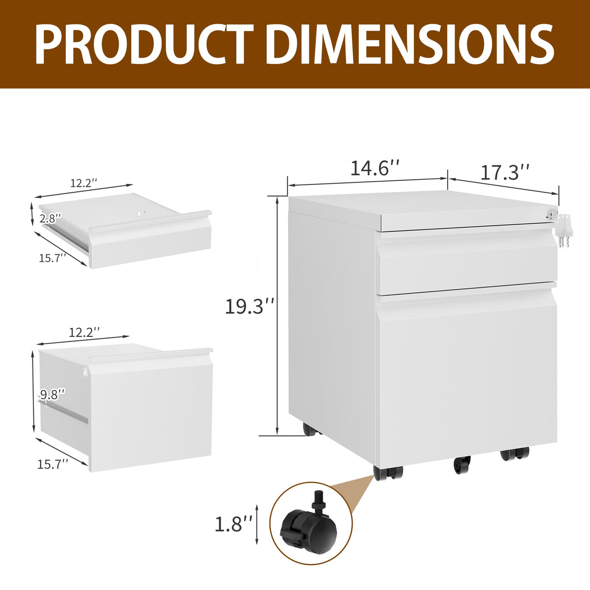 2 Drawer Metal Mobile File Cabinet with Lock T262