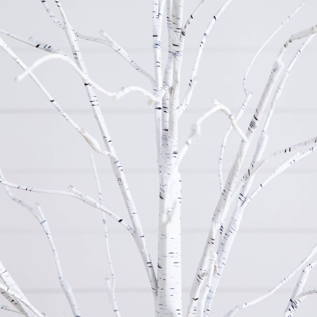 Pre-Lit Artificial White Birch Trees with LED Lights Set of 3 O18150