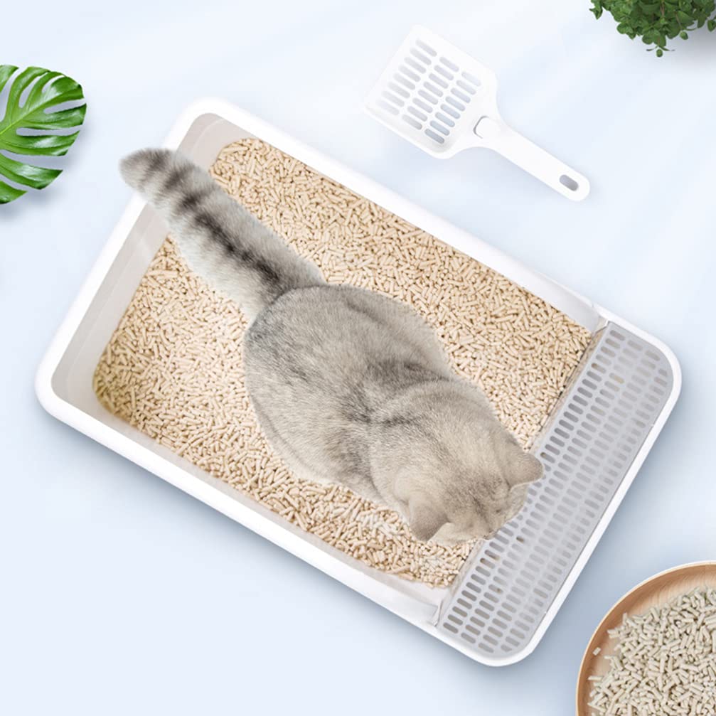 Plastic Half Covered Cat Litter Box with Frame and Litter Spatula E6045