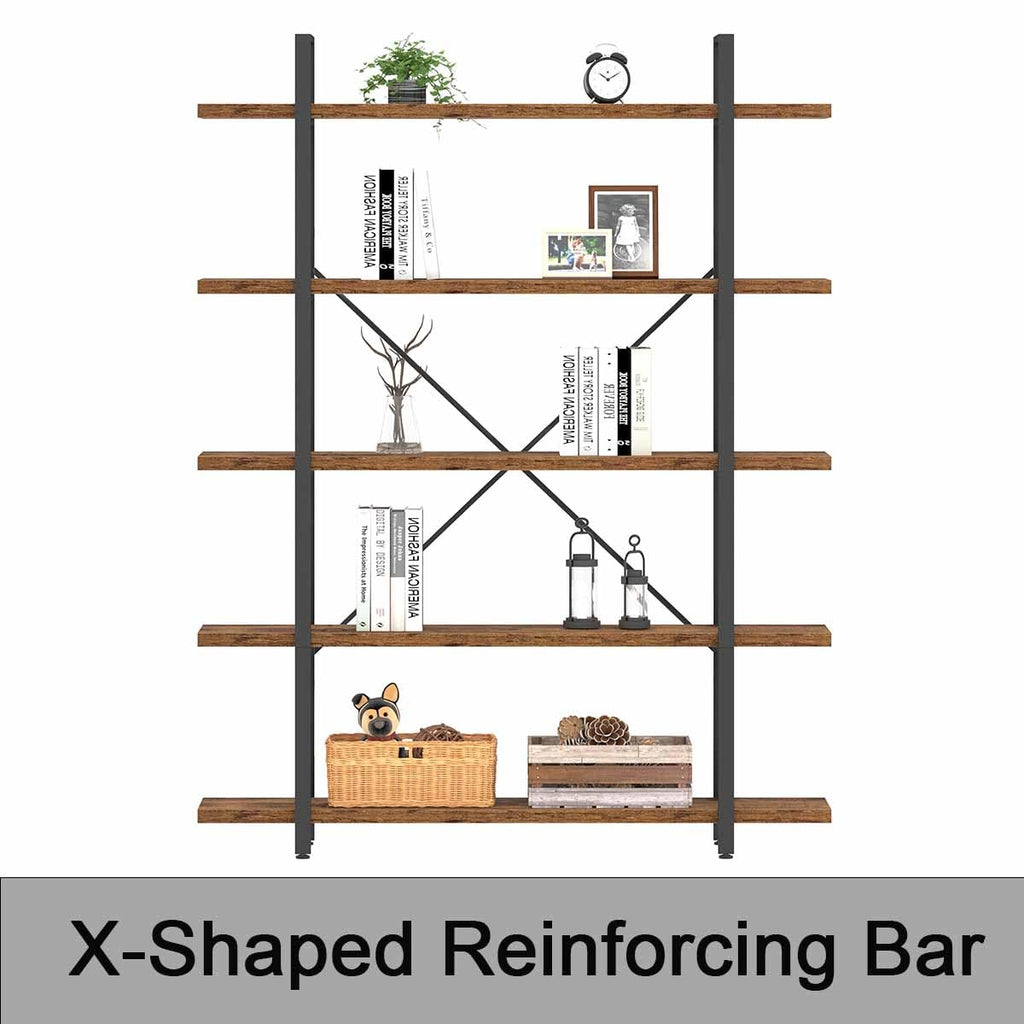 Rustic Brown 5 Shelf Wood Bookshelf R146