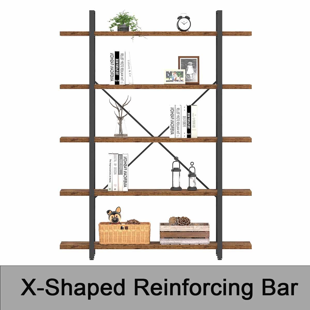 Rustic Brown 5 Shelf Wood Bookshelf R146