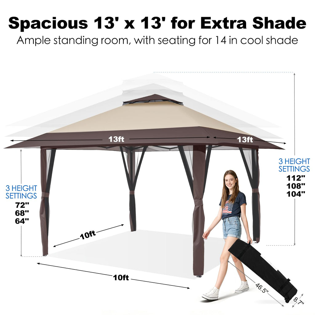 13x13 Pop Up Gazebo with Mosquito Netting Sidewall A563