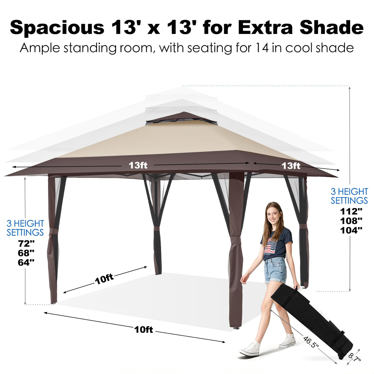 13x13 Pop Up Gazebo with Mosquito Netting Sidewall A563