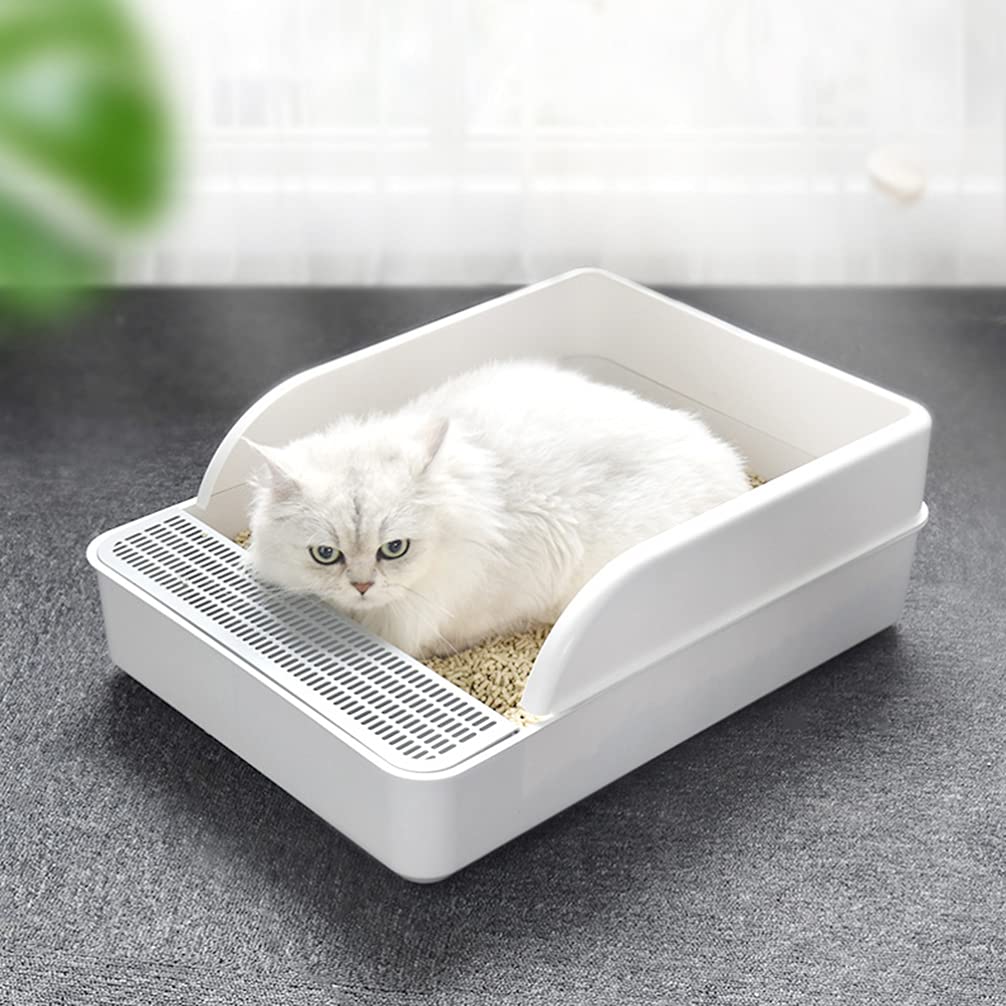 Plastic Half Covered Cat Litter Box with Frame and Litter Spatula E6045