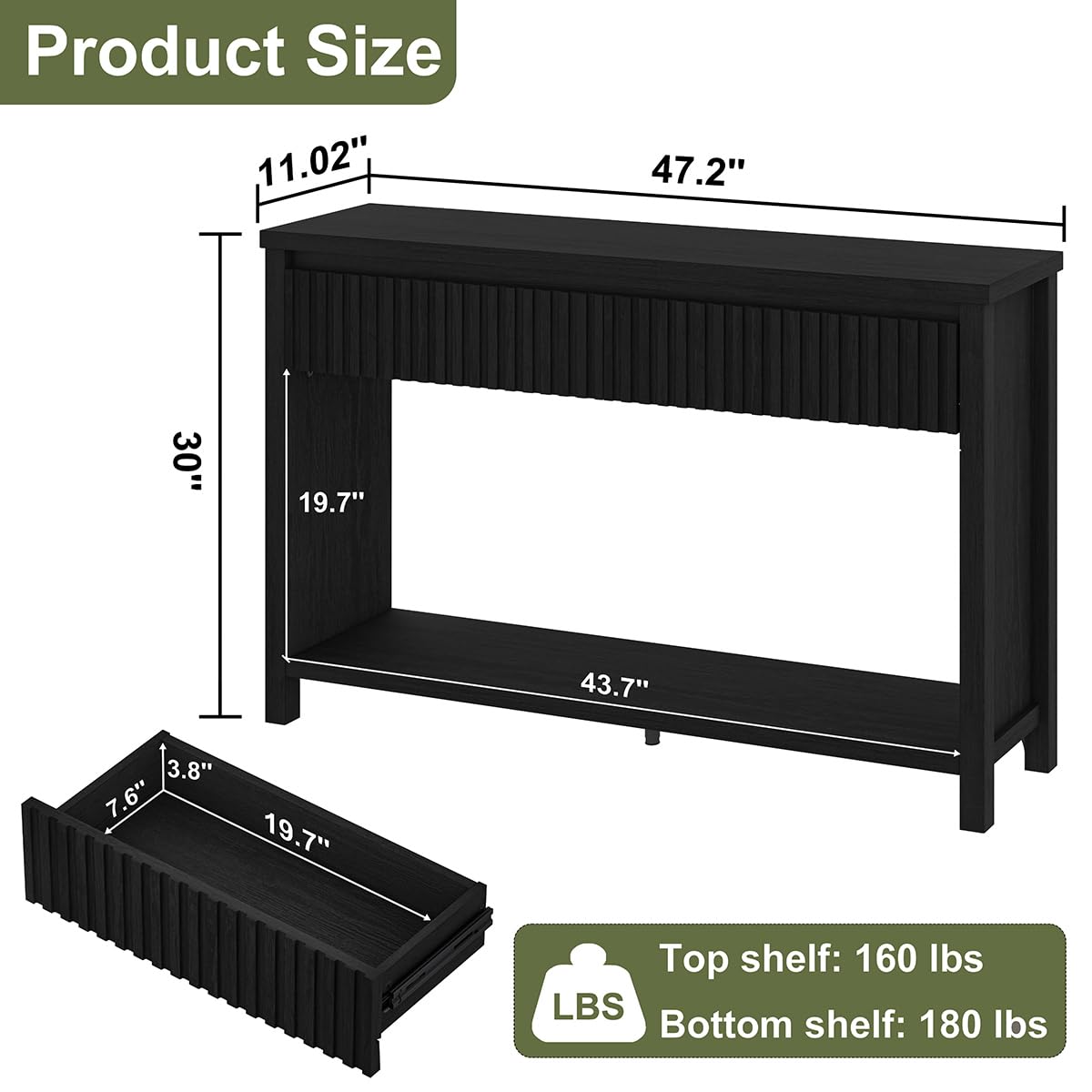 Black Wood Grain Console Table and 3 Tier Bookshelf Set S95741