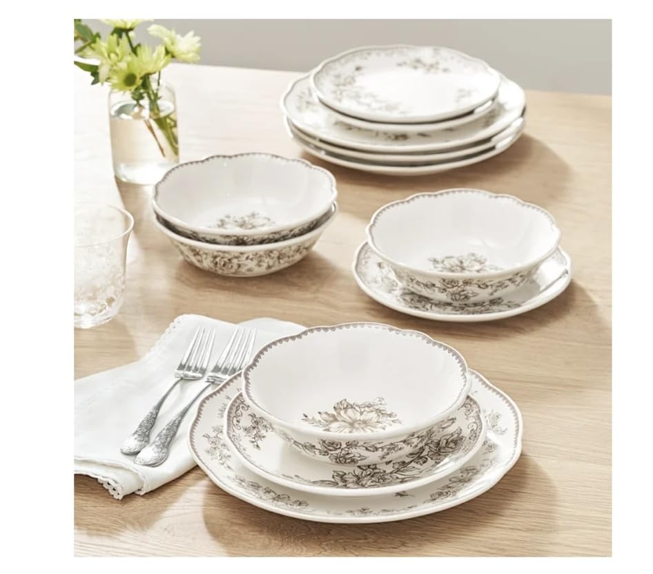 Brown 12-Piece Stoneware Dinnerware Set E3607