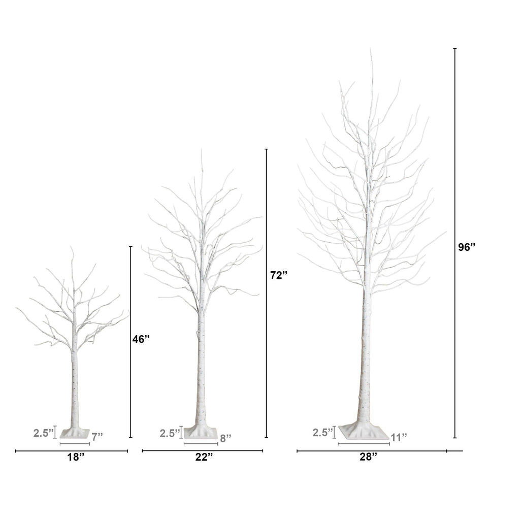 Pre-Lit Artificial White Birch Trees with LED Lights Set of 3 O18150