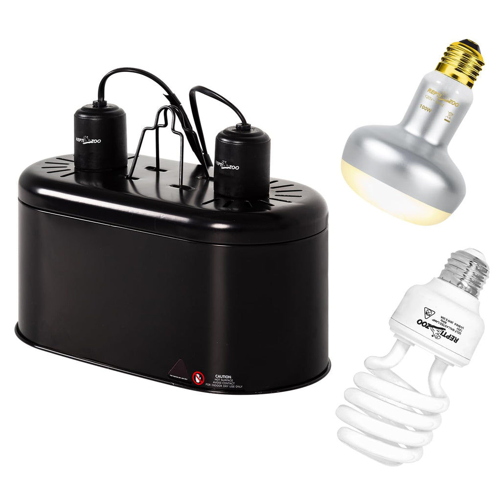 Reptile Heat Lamp Combo Pack with Dual Light Fixture, 100W Basking Spot Light & 26W UVA UVB Bulb O7503