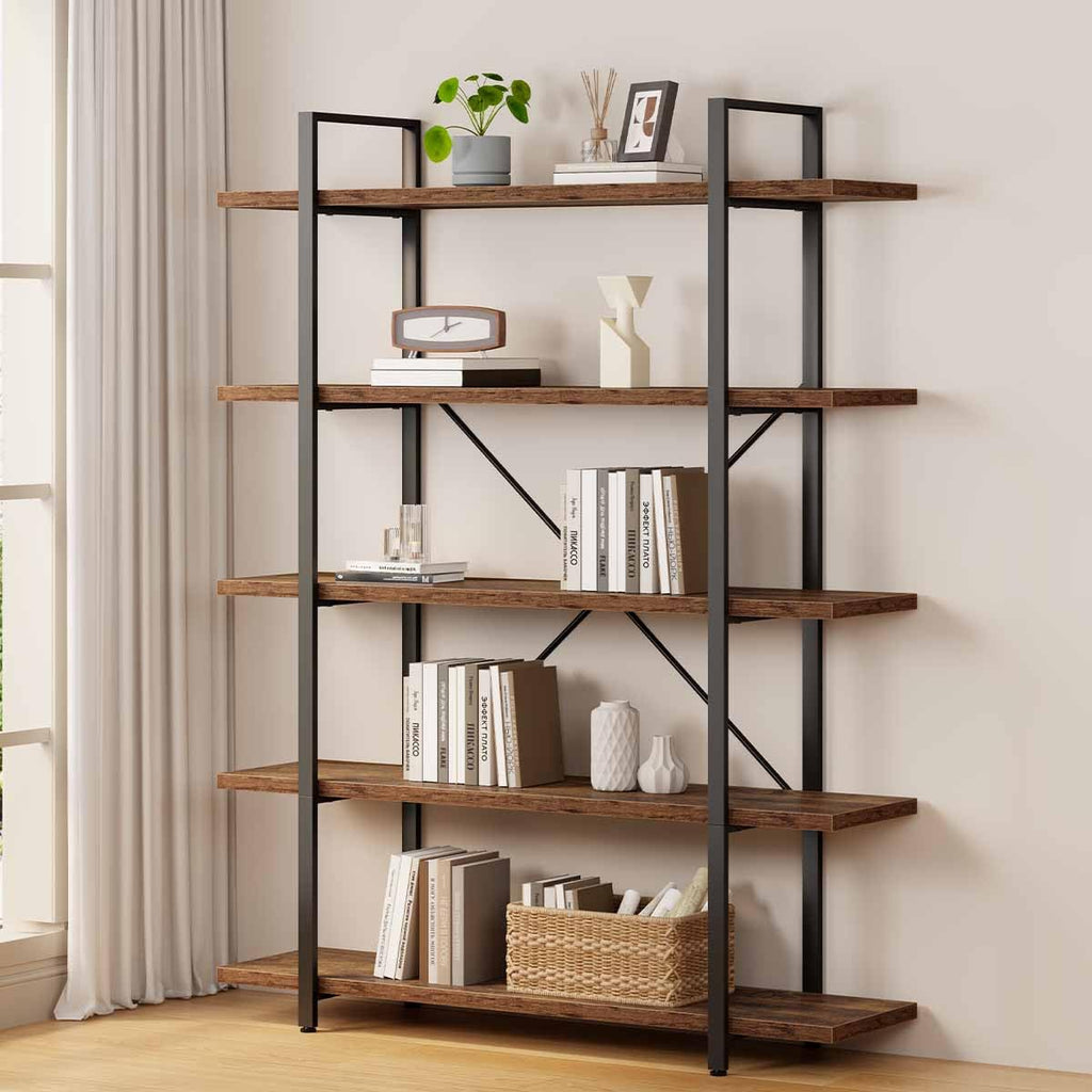 Rustic Brown 5 Shelf Wood Bookshelf R146