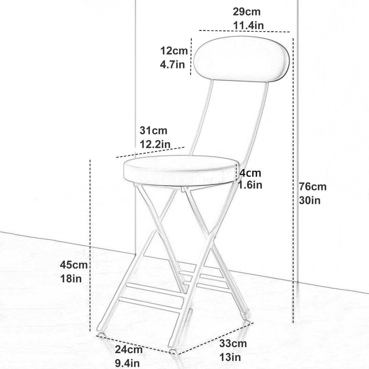 Black 18in PU Padded Foldable Counter Height Stool M3765
