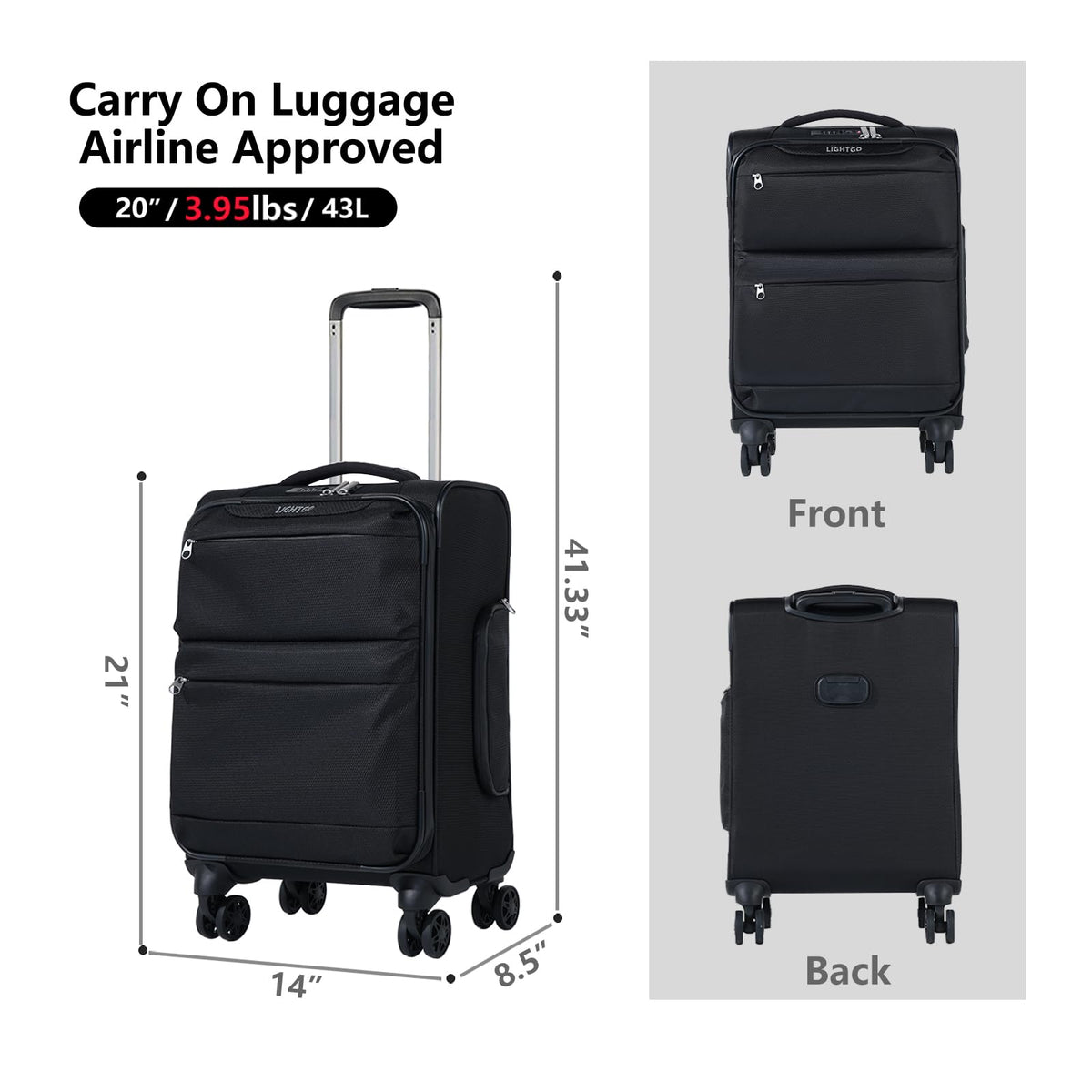20" Carry On Softside Luggage Black S1164