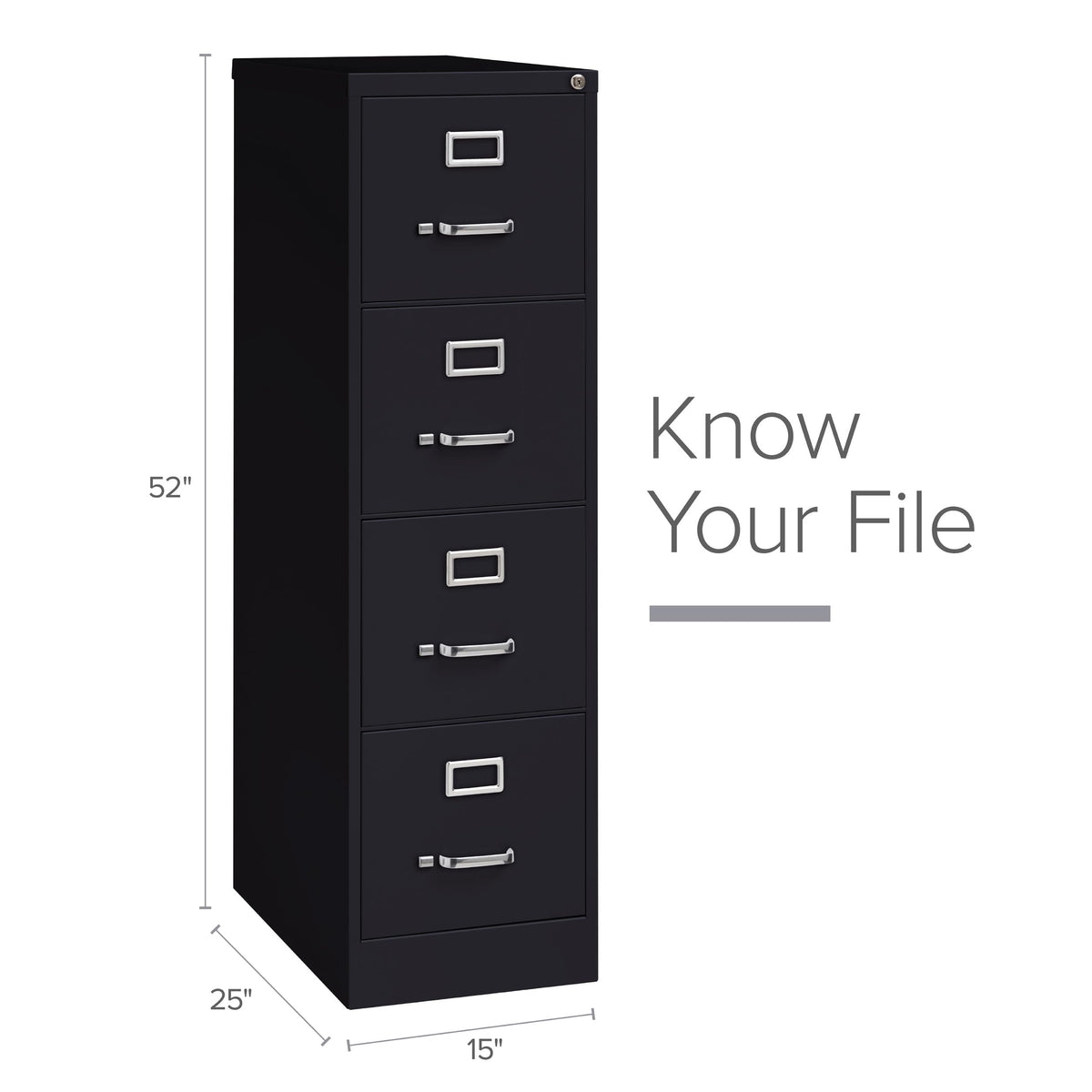 15" W 4 Drawer Vertical File Cabinet, Black, Letter J2827