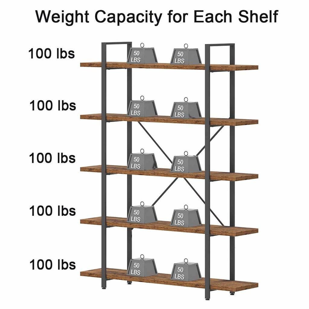 Rustic Brown 5 Shelf Wood Bookshelf R146