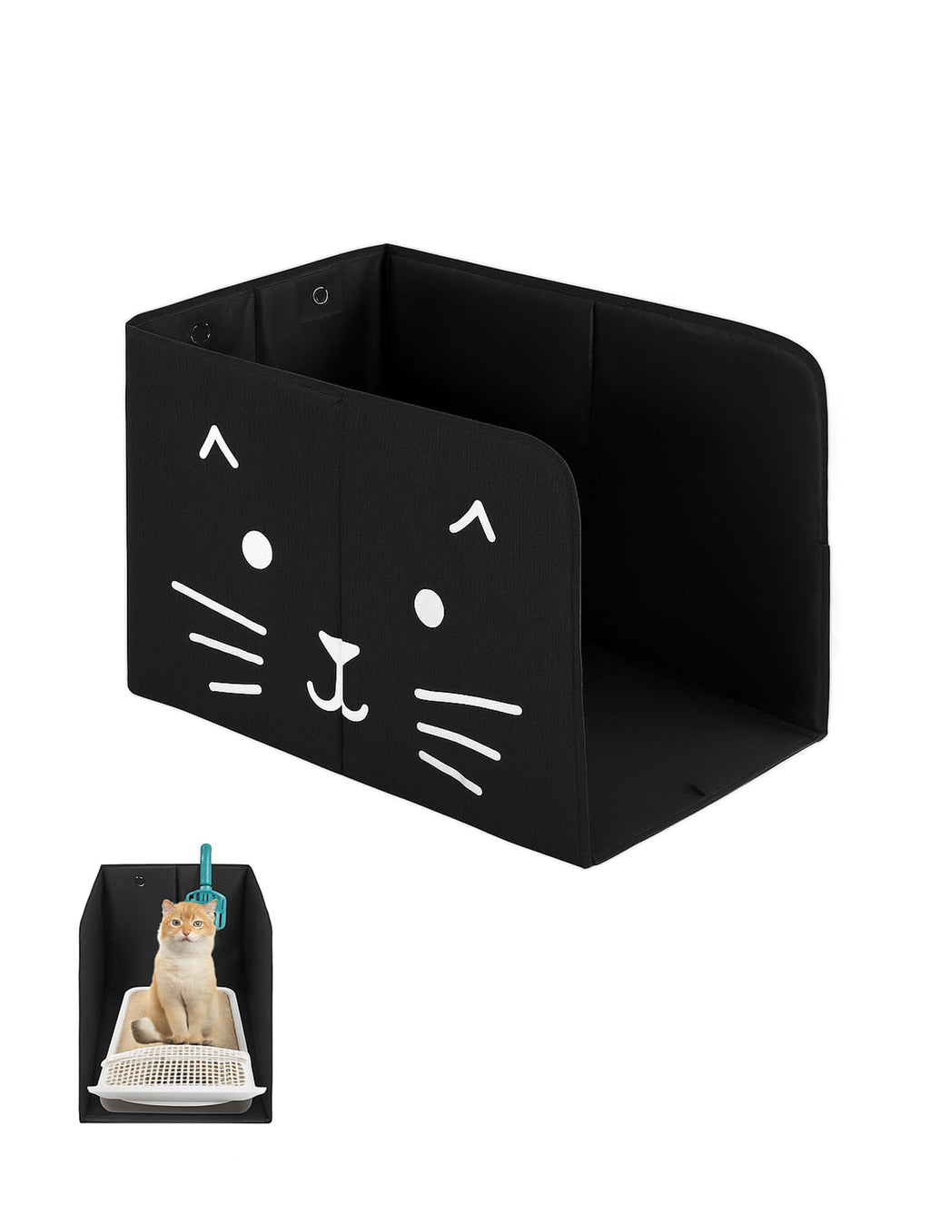 Black Waterproof Cat Litter Box Enclosure with Removable Mat P851734