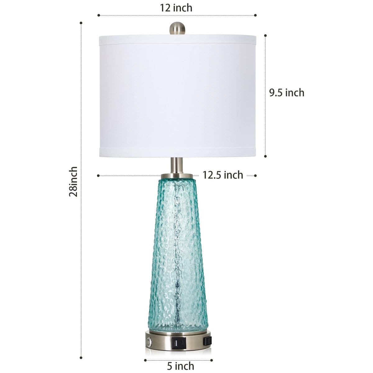 26" Glass Table Lamps with USB A+C Ports & Outlet J3783