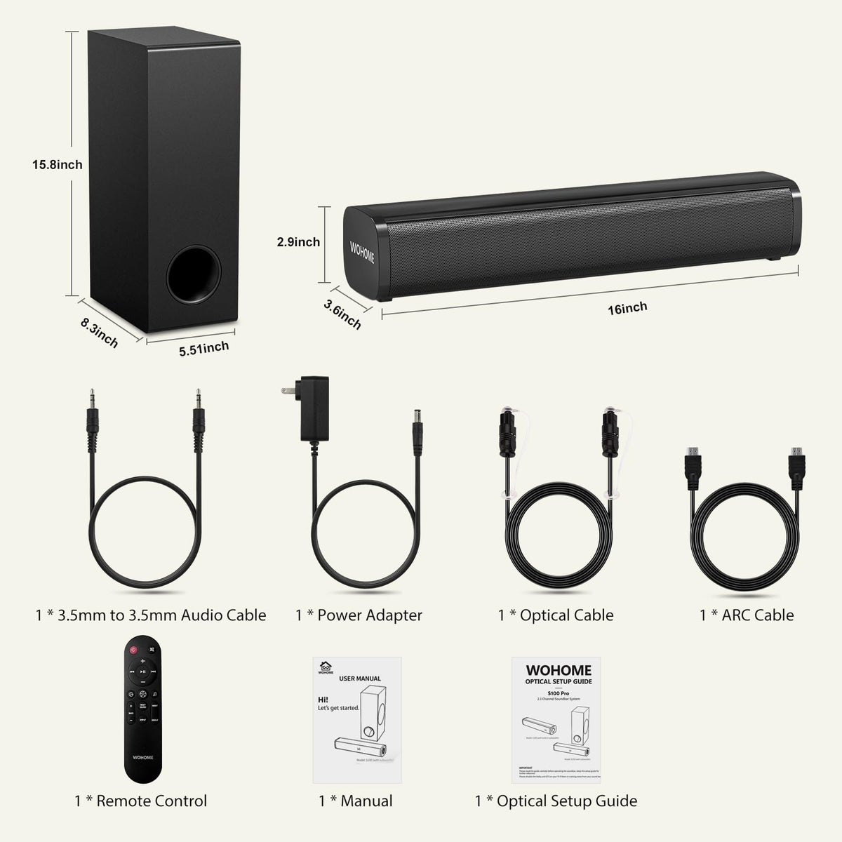 Black 2.1 CH Sound Bar with Wired Subwoofer C646913
