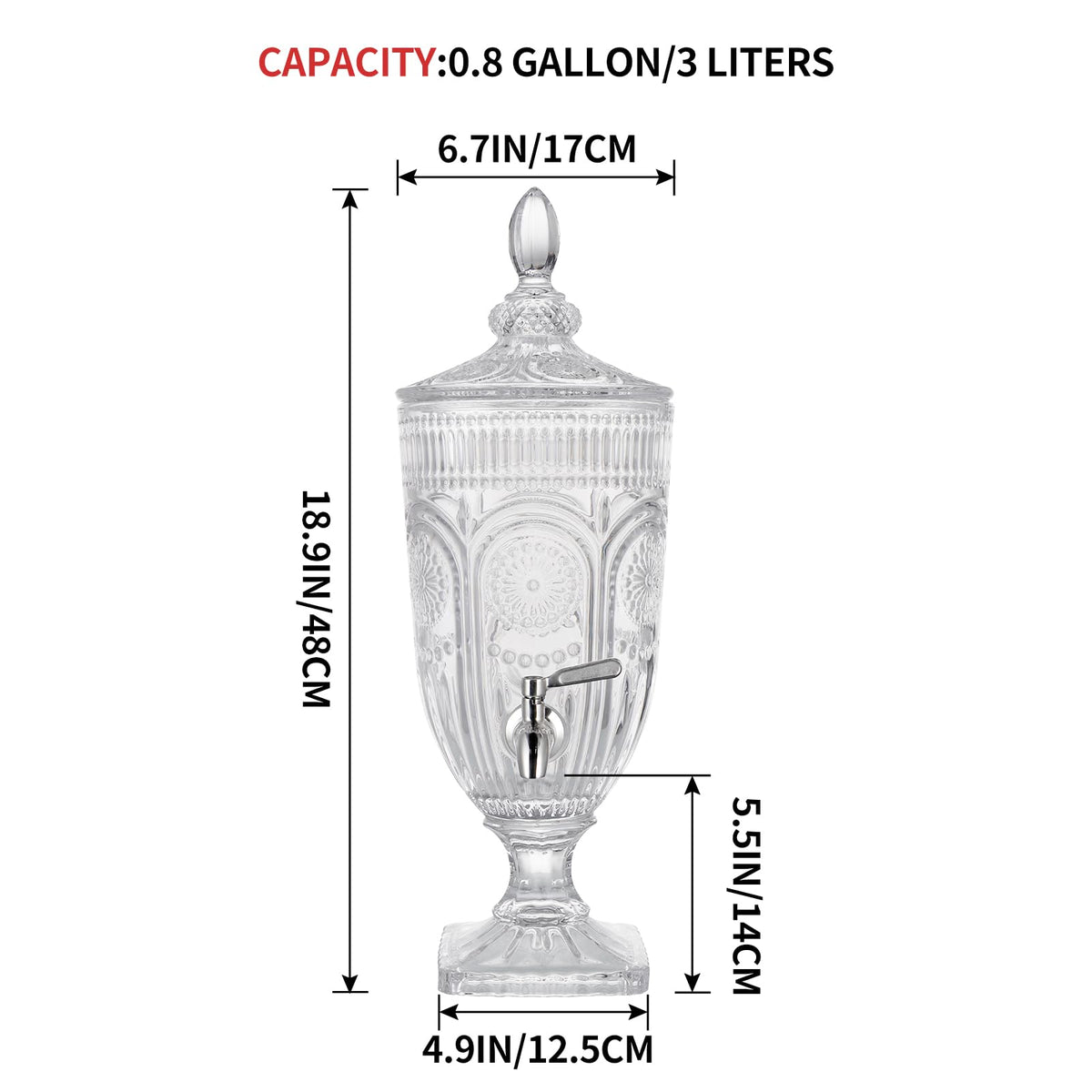 0.8 Gallon Glass Beverage Dispenser with Stainless Steel Spigot L378553