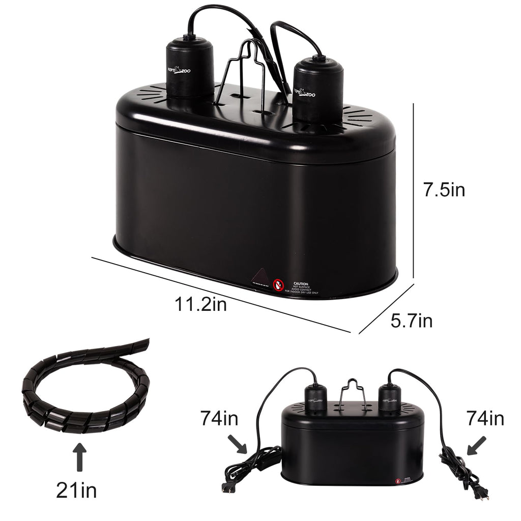 Reptile Heat Lamp Combo Pack with Dual Light Fixture, 100W Basking Spot Light & 26W UVA UVB Bulb O7503
