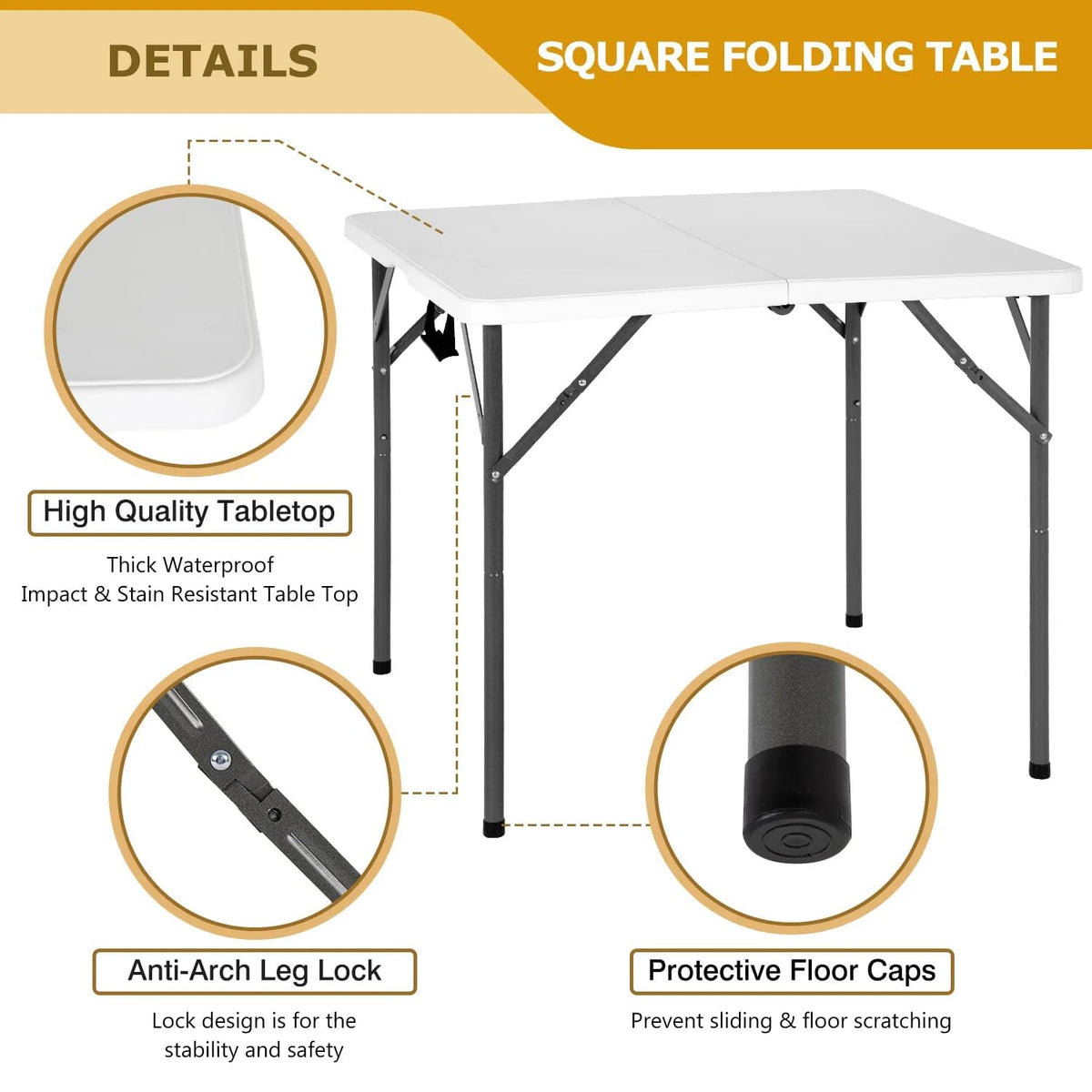 34" Square Plastic Folding Card Table with Carrying Handle N231