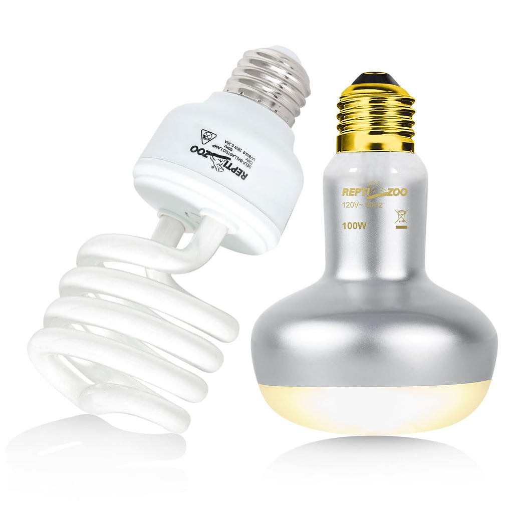 Reptile Heat Lamp Combo Pack with Dual Light Fixture, 100W Basking Spot Light & 26W UVA UVB Bulb O7503