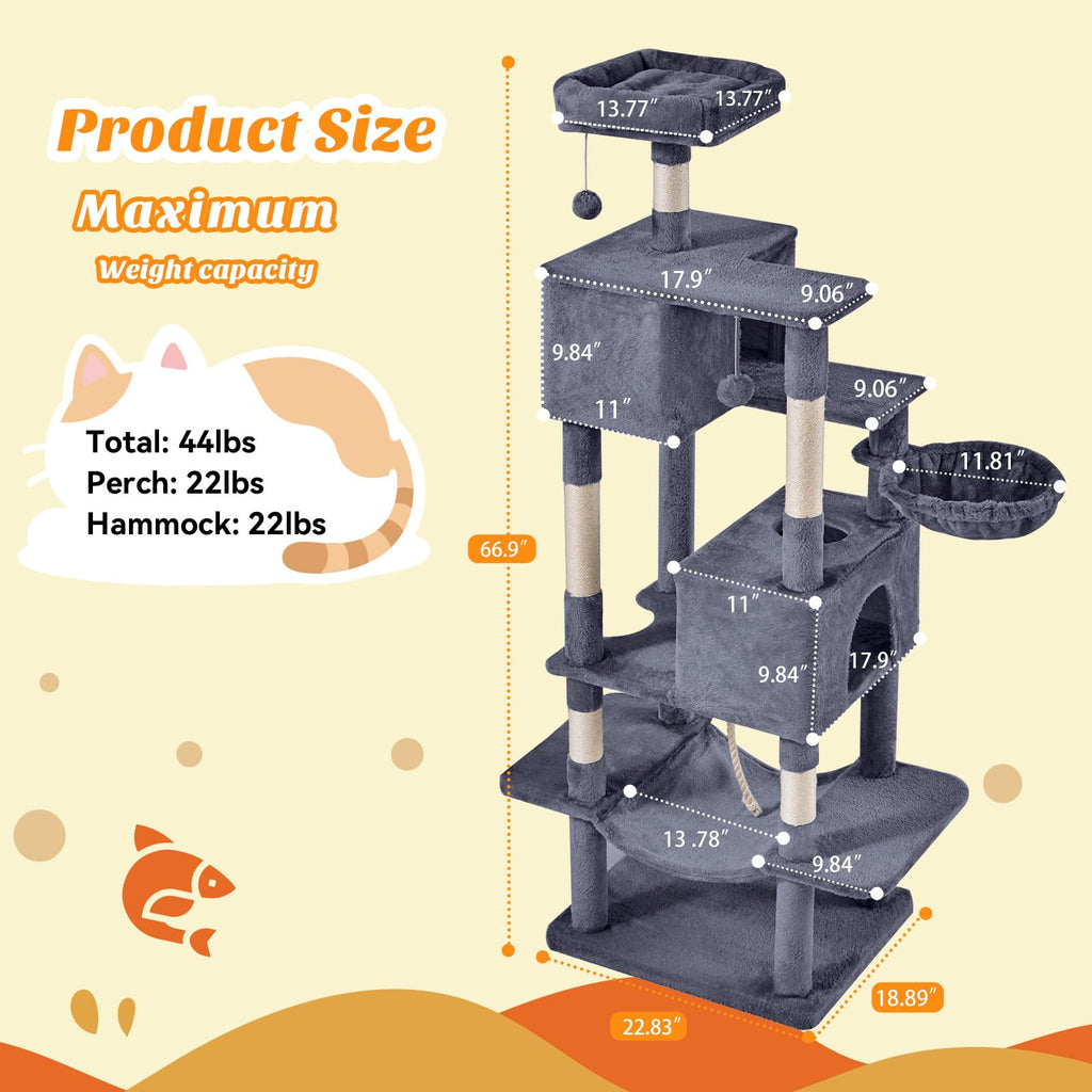 66 Inch Cat Tree Tower with Scratching Posts T726464