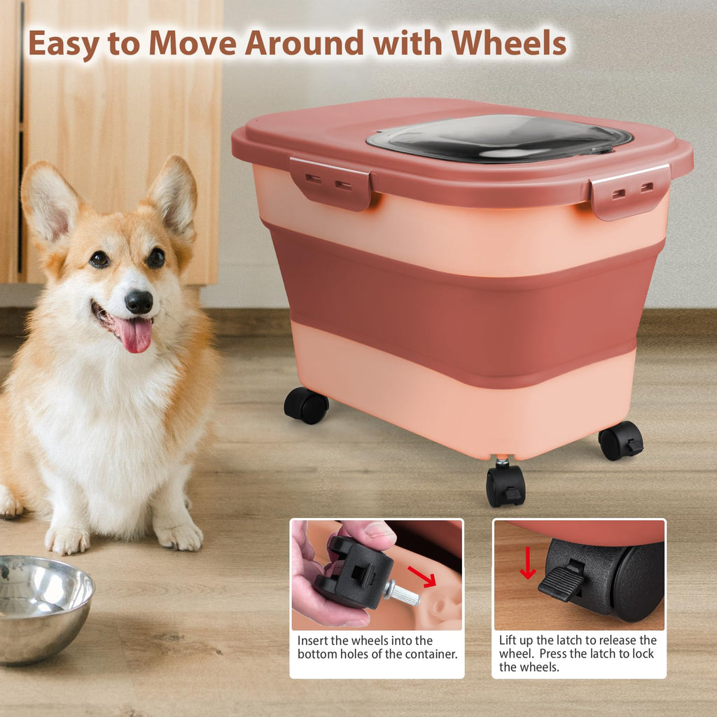 Collapsible Pet Food Storage Container with Wheel, Cup and Scoop I300479