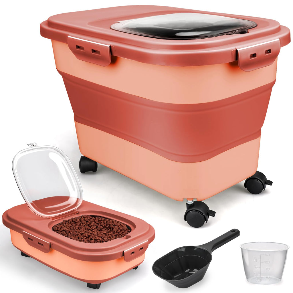 Collapsible Pet Food Storage Container with Wheel, Cup and Scoop I300479