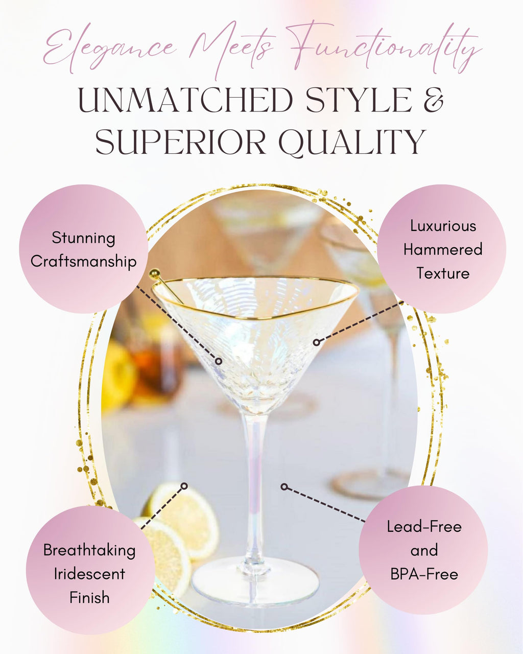Iridescent Handmade Hammered Martini Glasses Set of 2 I146292