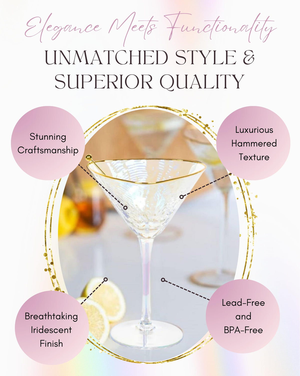 Iridescent Handmade Hammered Martini Glasses Set of 2 I146292