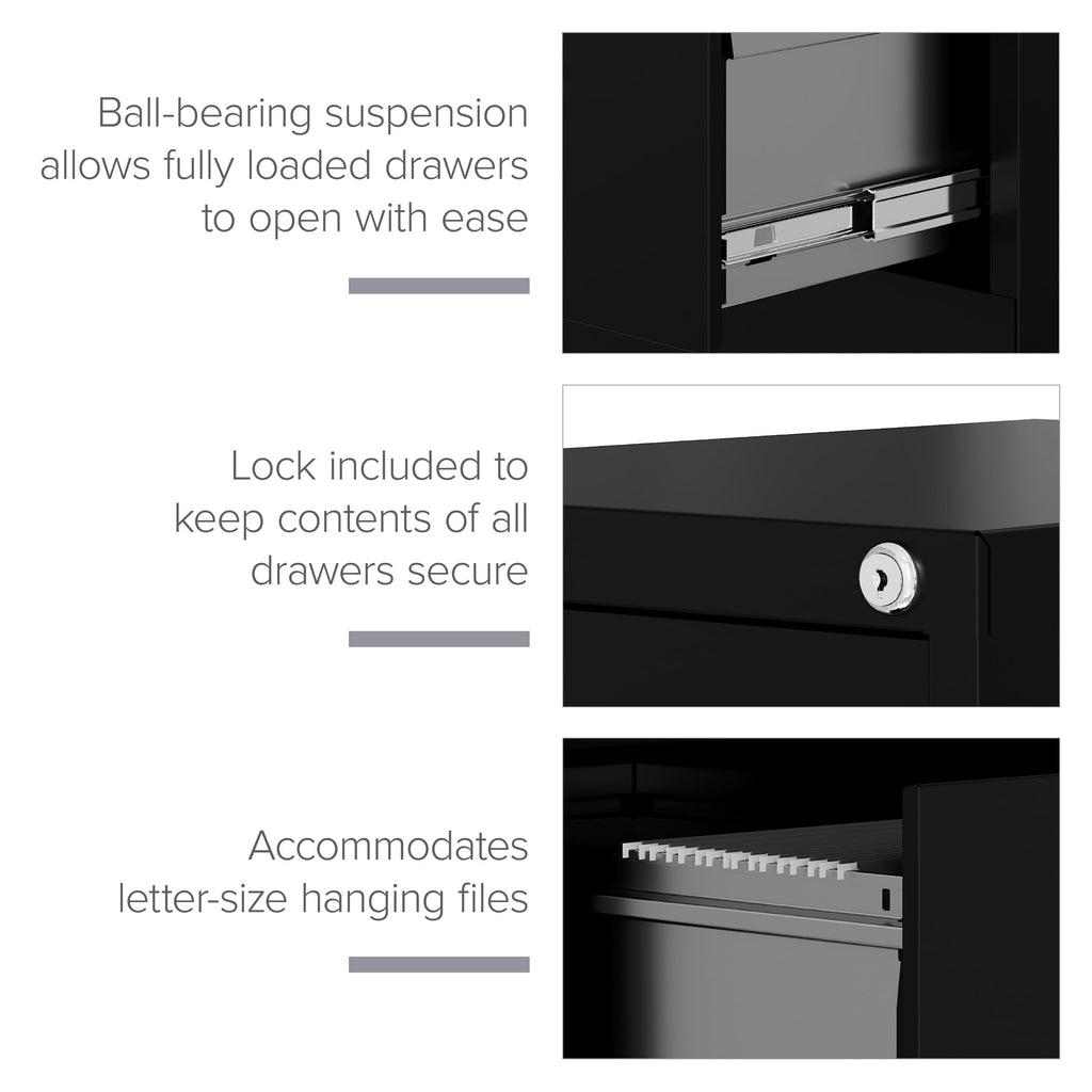 15" W 4 Drawer Vertical File Cabinet, Black, Letter J2827