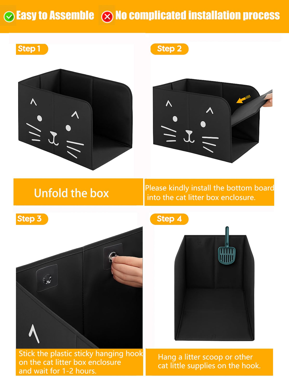 Black Waterproof Cat Litter Box Enclosure with Removable Mat P851734