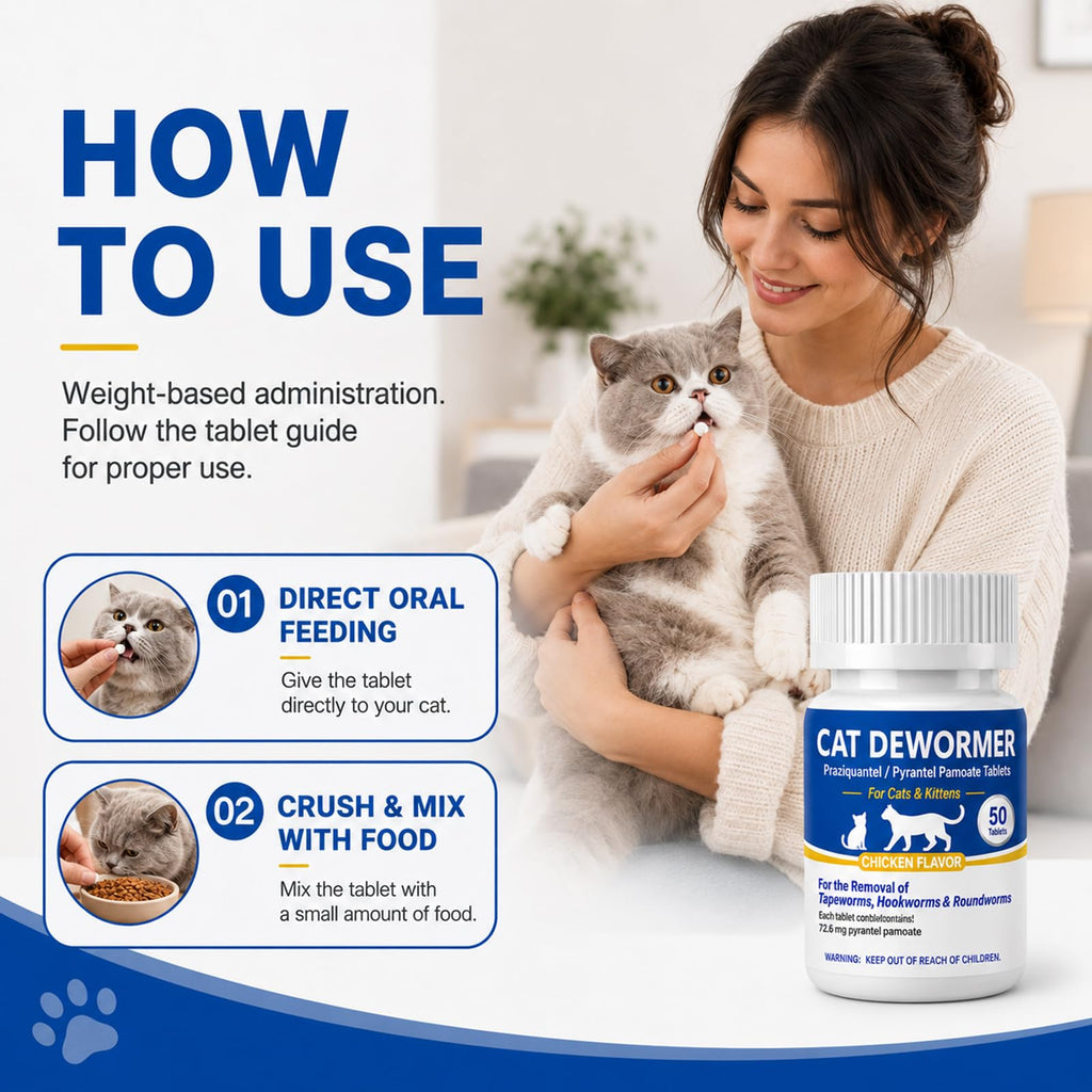 Cat Dewormer Tablets for Tapeworms, Roundworms and Hookworms D500324