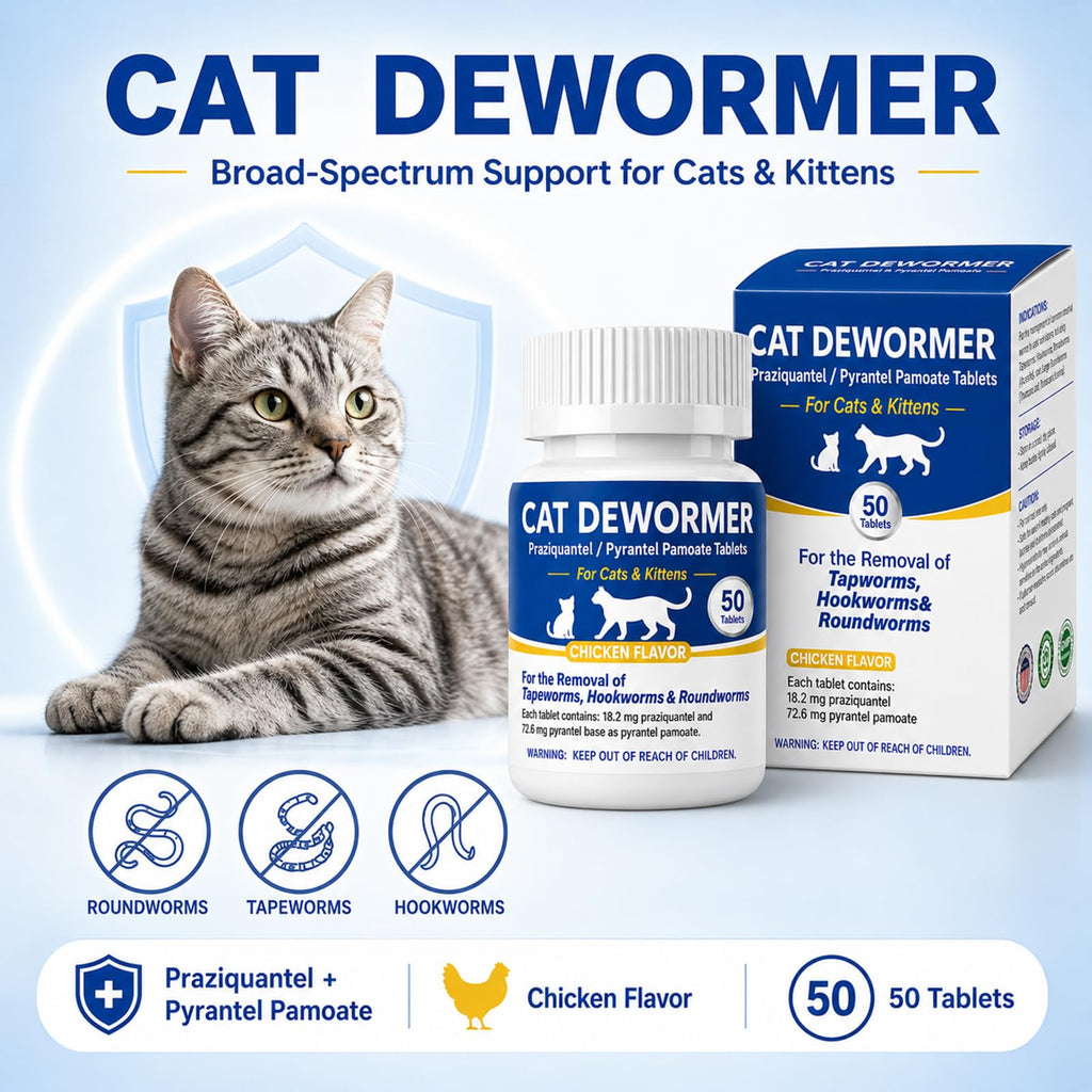 Cat Dewormer Tablets for Tapeworms, Roundworms and Hookworms D500324