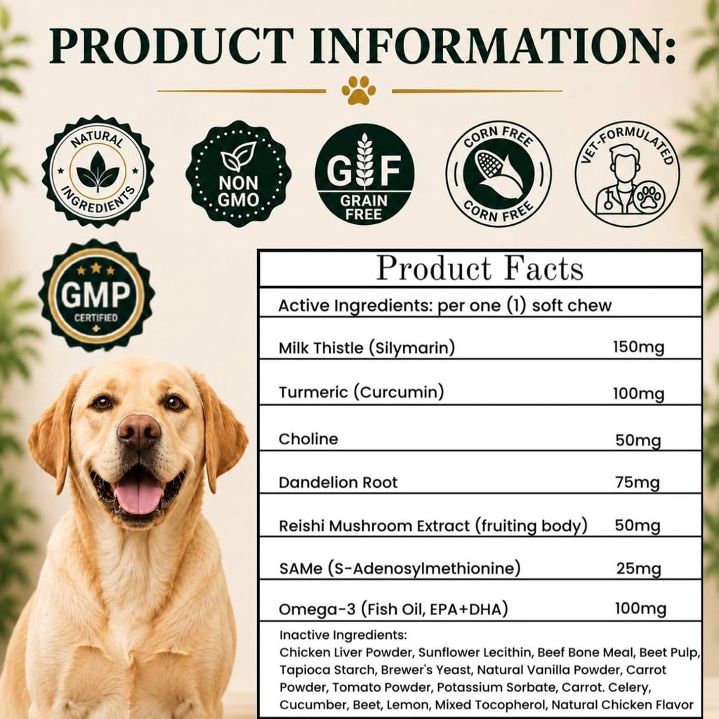 Liver Support Supplement for Dogs – Milk Thistle, Turmeric, Same & Choline – 90 Chews V6898