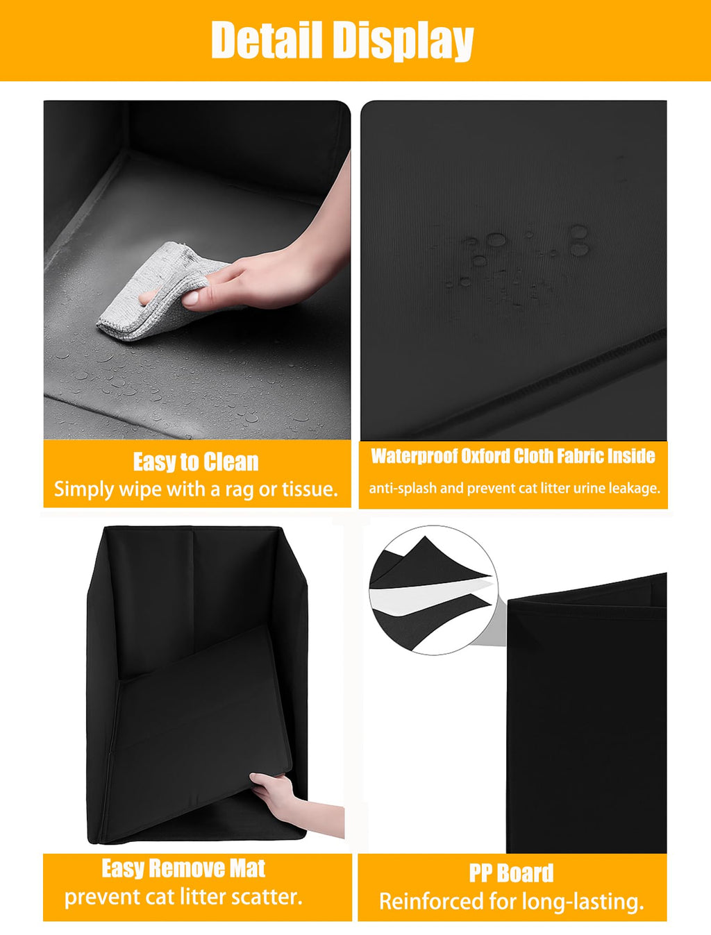 Black Waterproof Cat Litter Box Enclosure with Removable Mat P851734