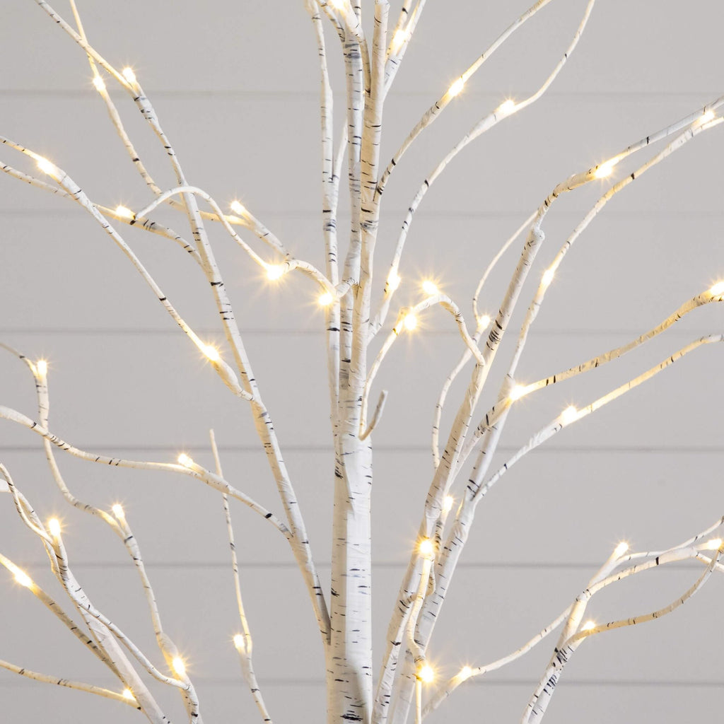 Pre-Lit Artificial White Birch Trees with LED Lights Set of 3 O18150