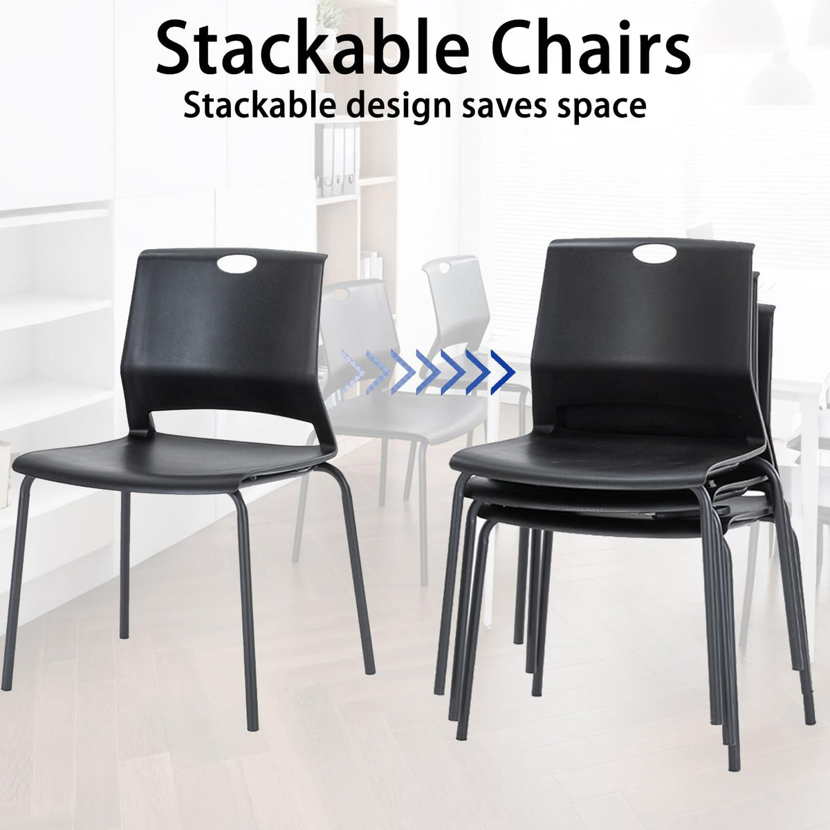 Black Stackable Plastic Chairs Set of 4 H673514