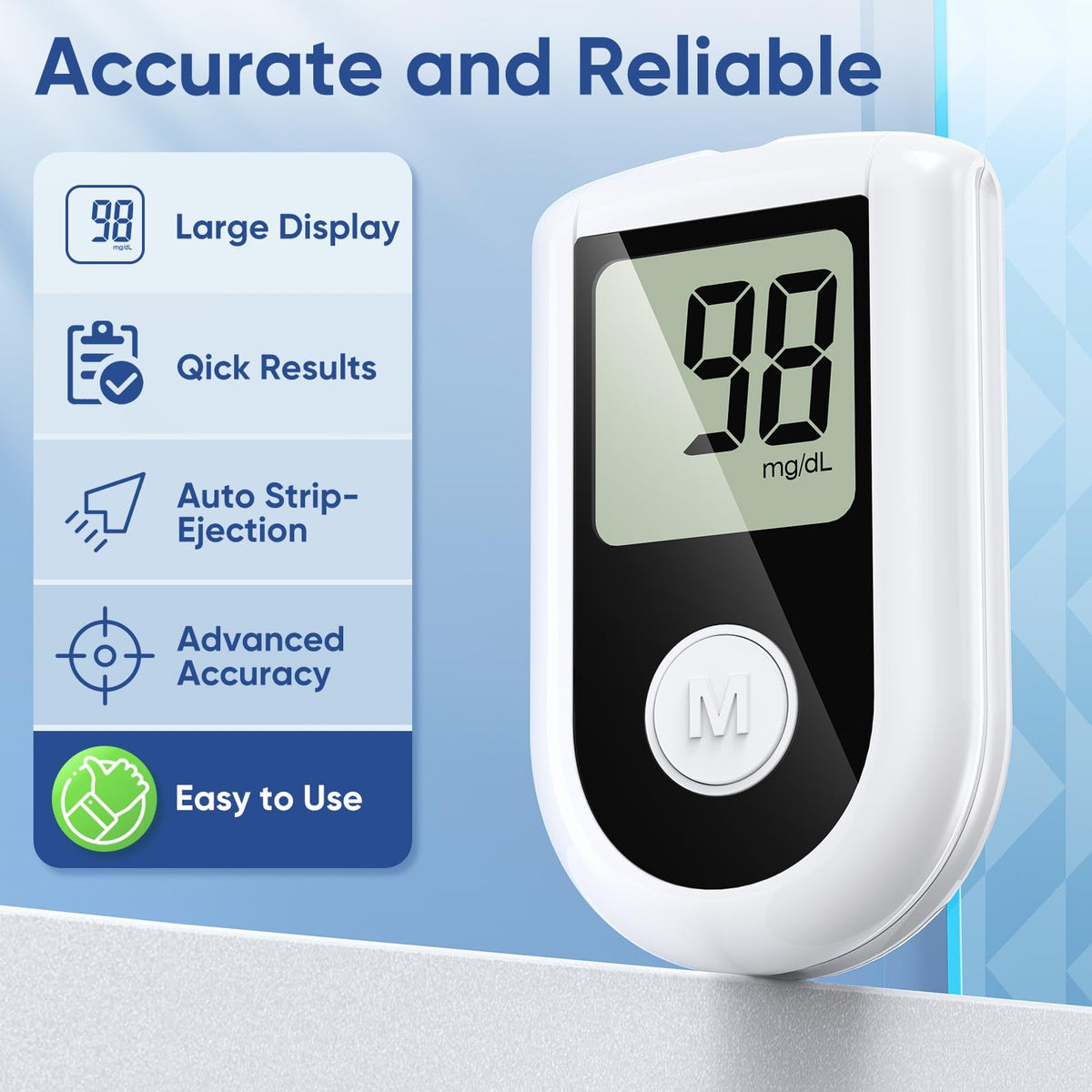 Blood Glucose Monitor Kit with 100 Strips, 100 Lancets, Lancing Device, No Coding O6350