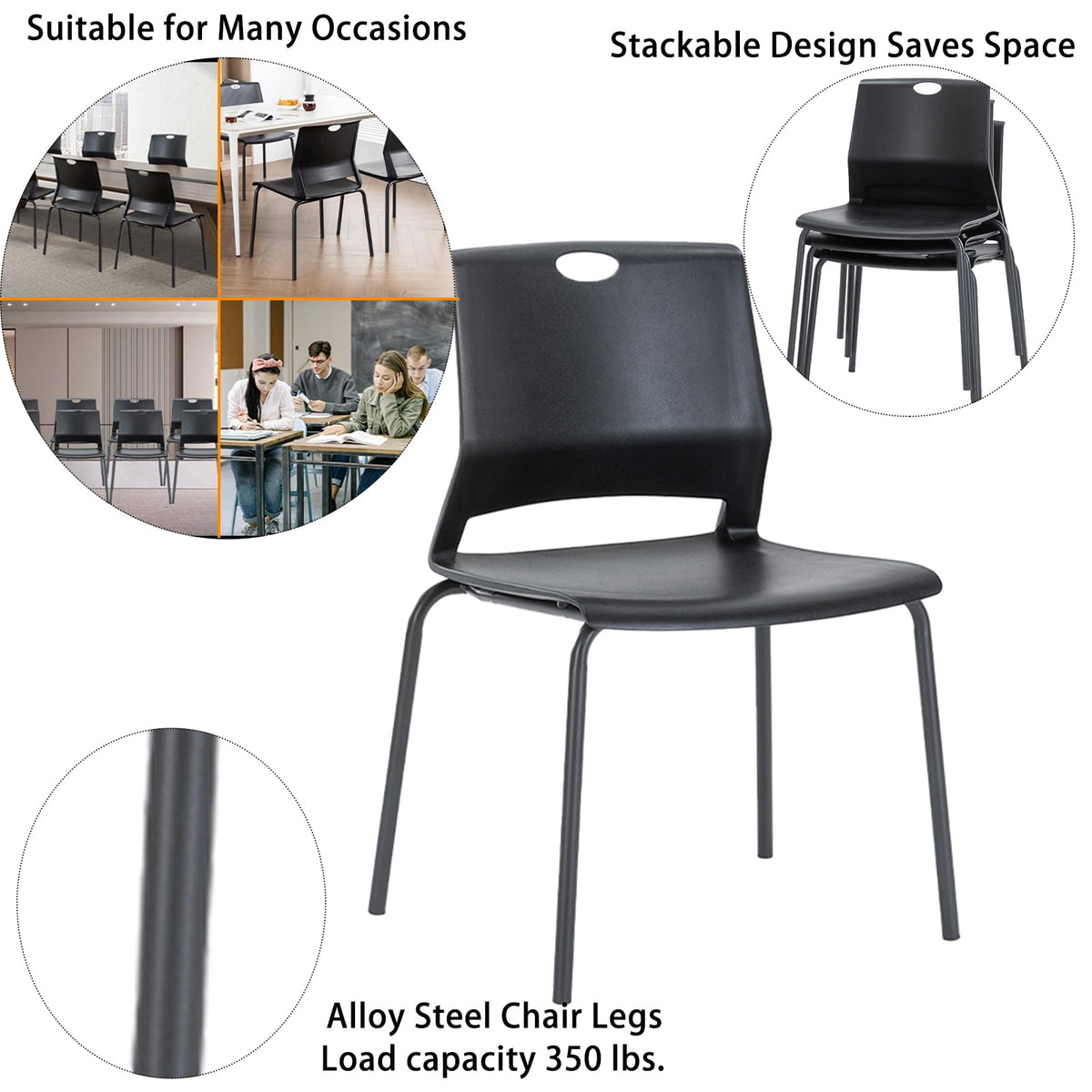 Black Stackable Plastic Chairs Set of 4 H673514