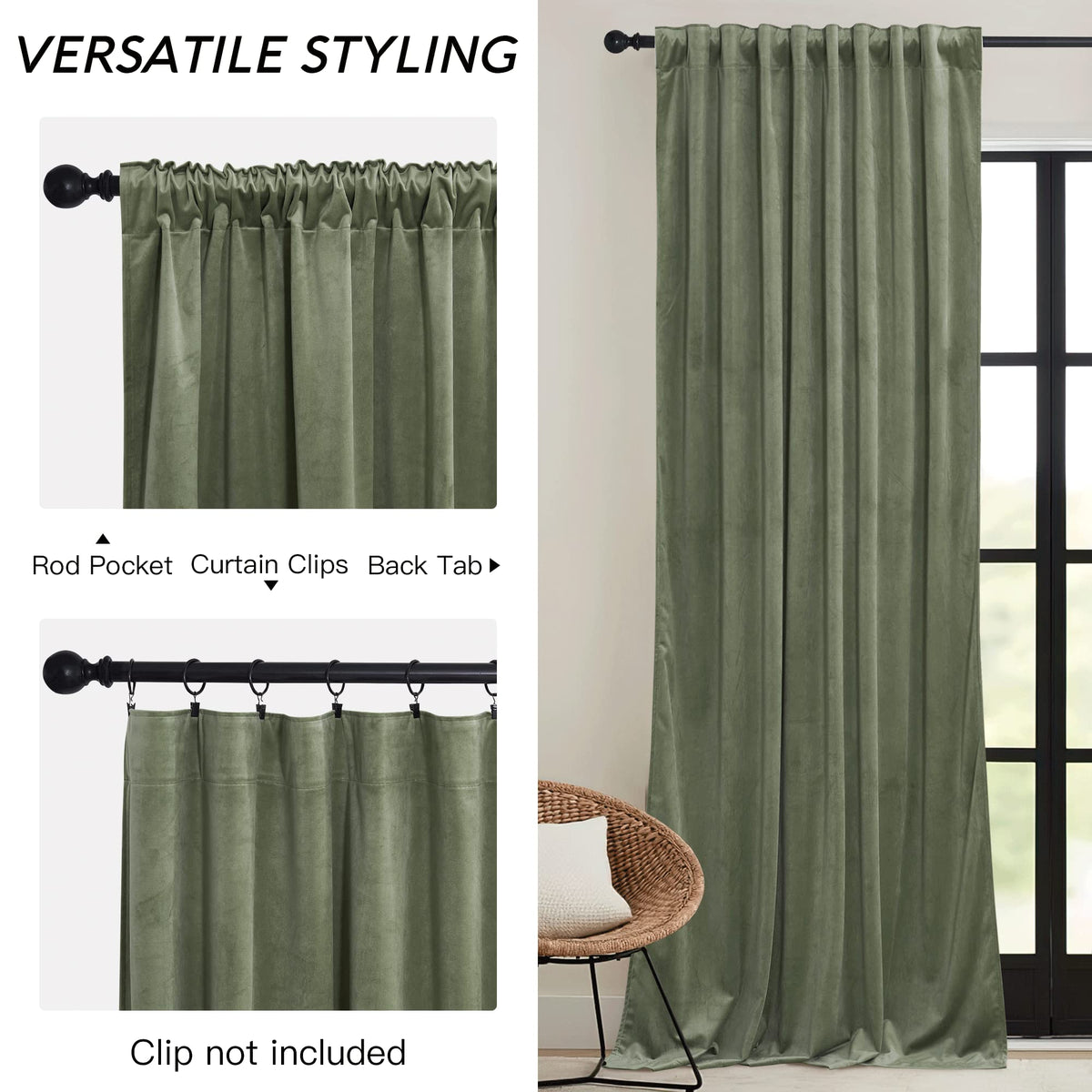 Sage Green Velvet Curtains 96 inches J41577