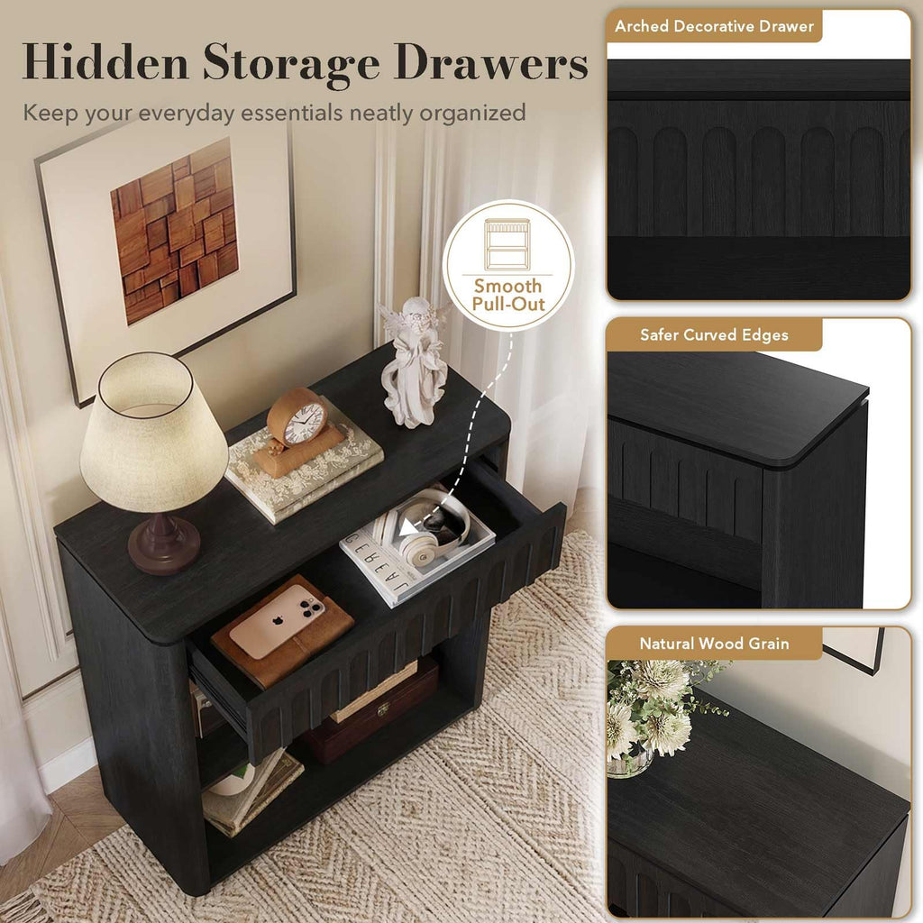 Black Wood Grain Console Table and 3 Tier Bookshelf Set S95741