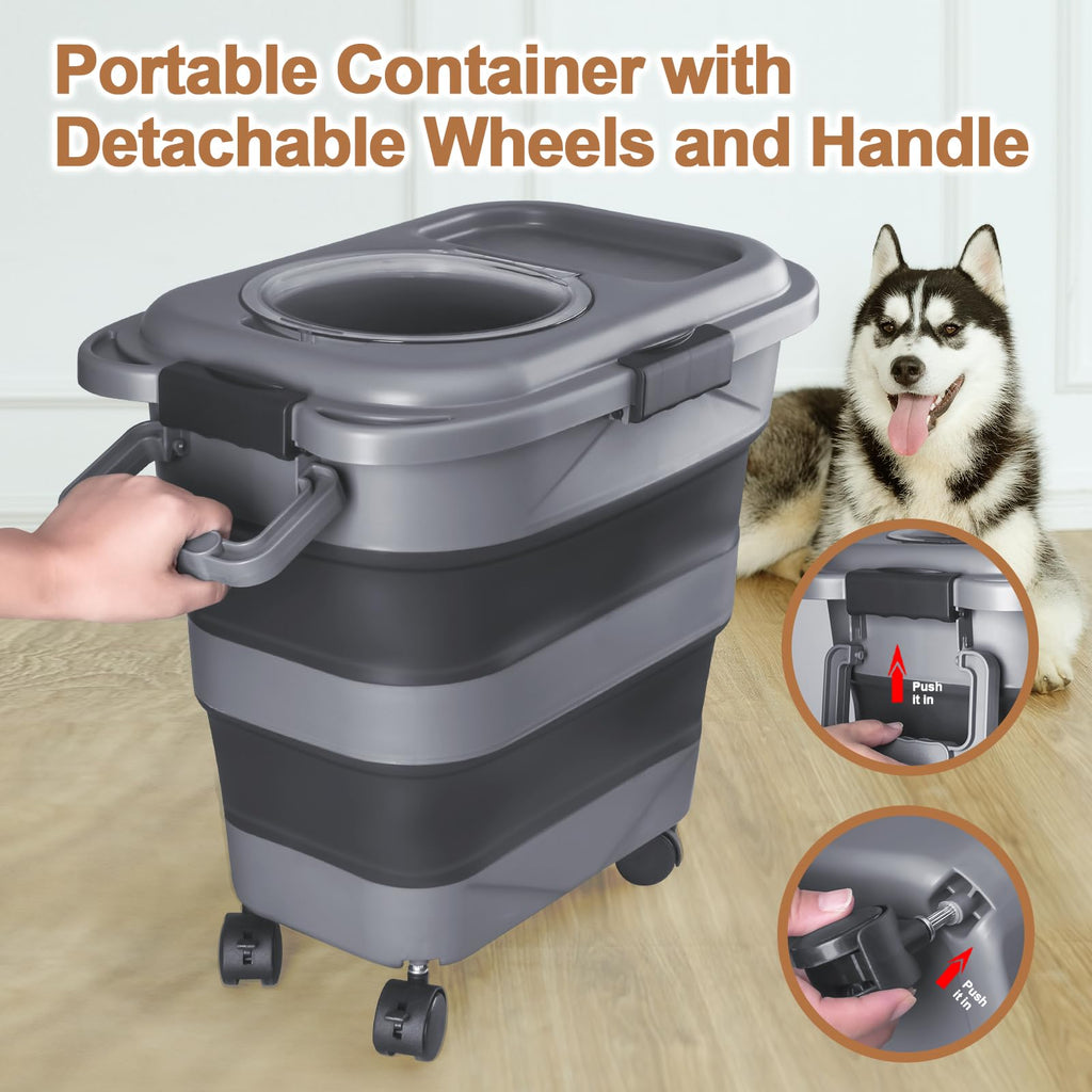 2 Pack 25 lbs Airtight Collapsible Dog Food Storage Container with Wheels U363