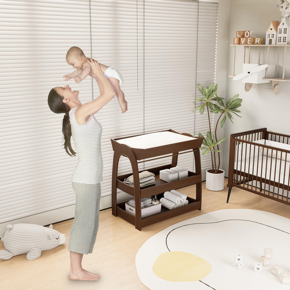 Wood 2-Tier Baby Changing Table N758