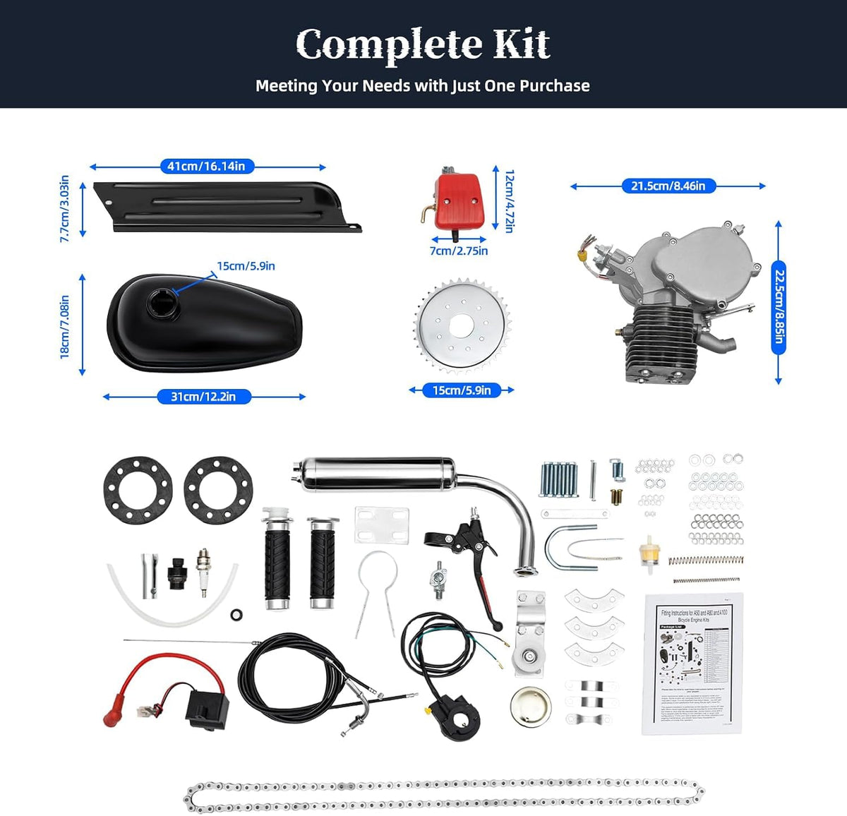 2-Stroke 100cc Air-Cooling Bicycle Engine Kit Q788