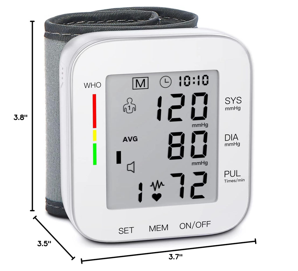 Wrist Blood Pressure Monitor Large LCD Display Adjustable Cuff 99x2 Sets Memory with Carrying Case White Pack of 5 P932063