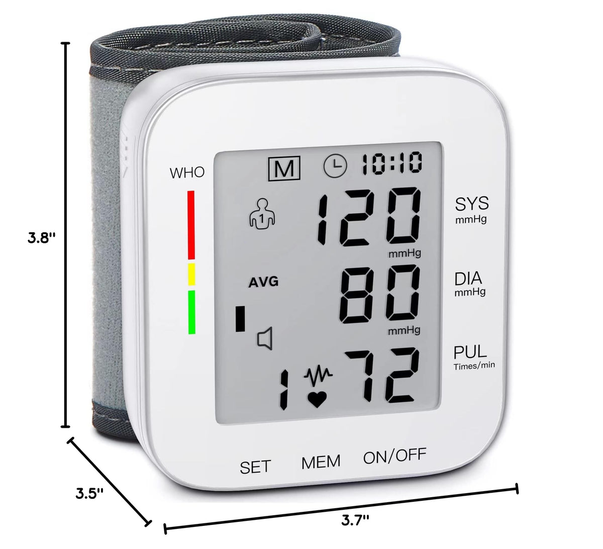 Wrist Blood Pressure Monitor Large LCD Display Adjustable Cuff 99x2 Sets Memory with Carrying Case White Pack of 5 P932063