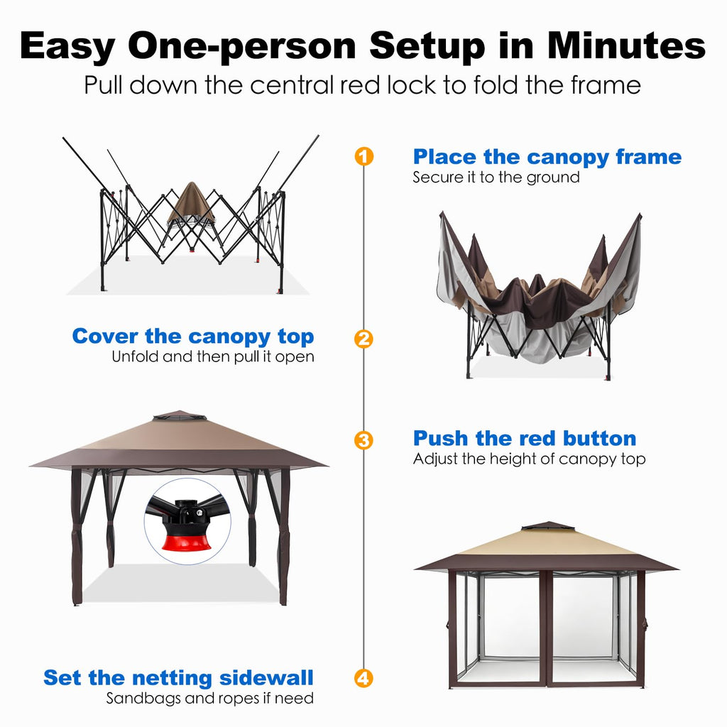 13x13 Pop Up Gazebo with Mosquito Netting Sidewall A563